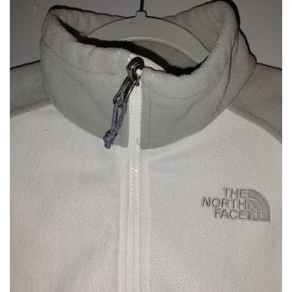 The North Face Gray White/Ivory Fleece Zip Up Jacket Size Medium *Pocket Hole